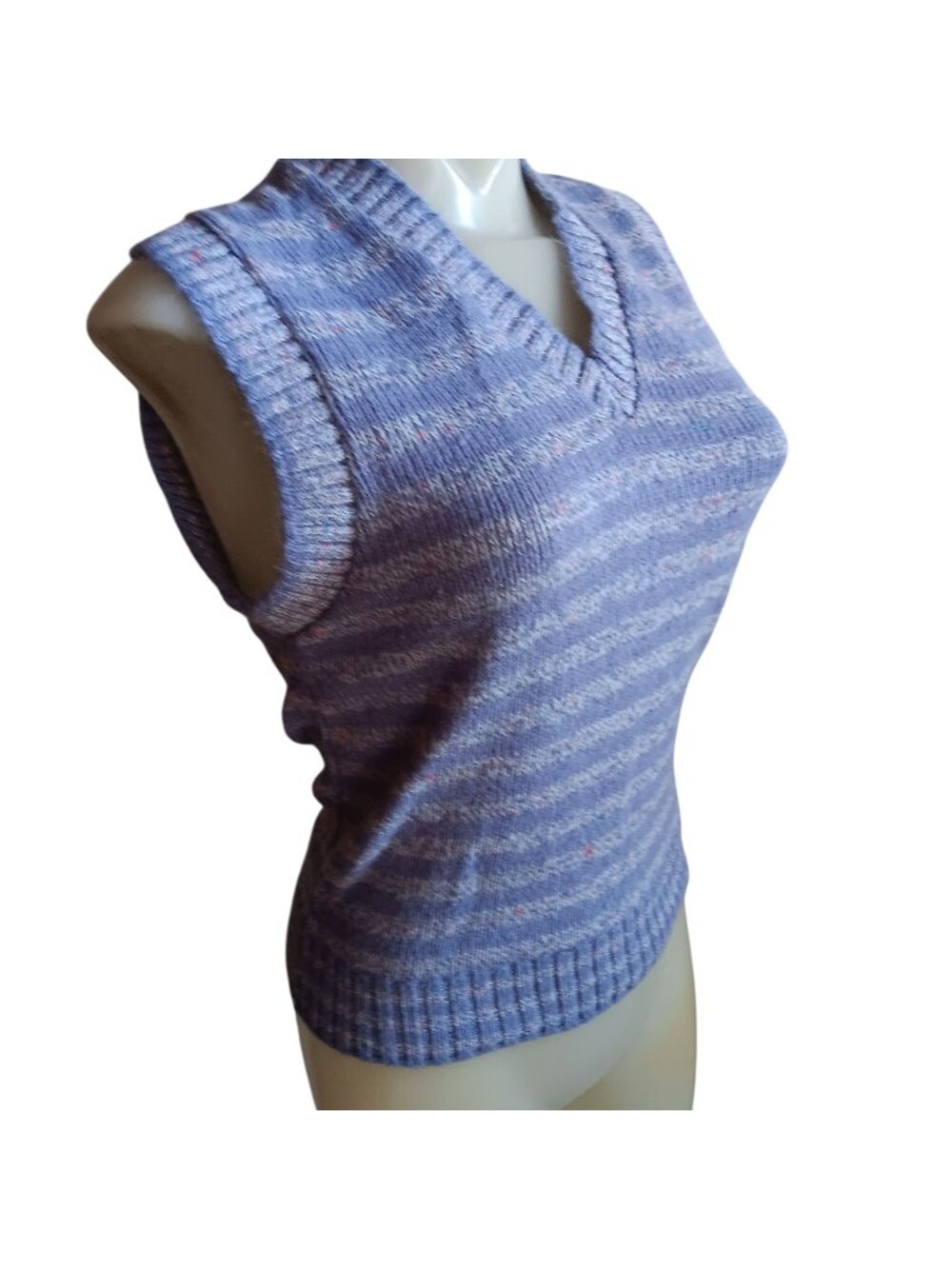 True Vintage Medium Sweater Vest V-Neck 1970's Teasers Blue Knitted Sleeveless